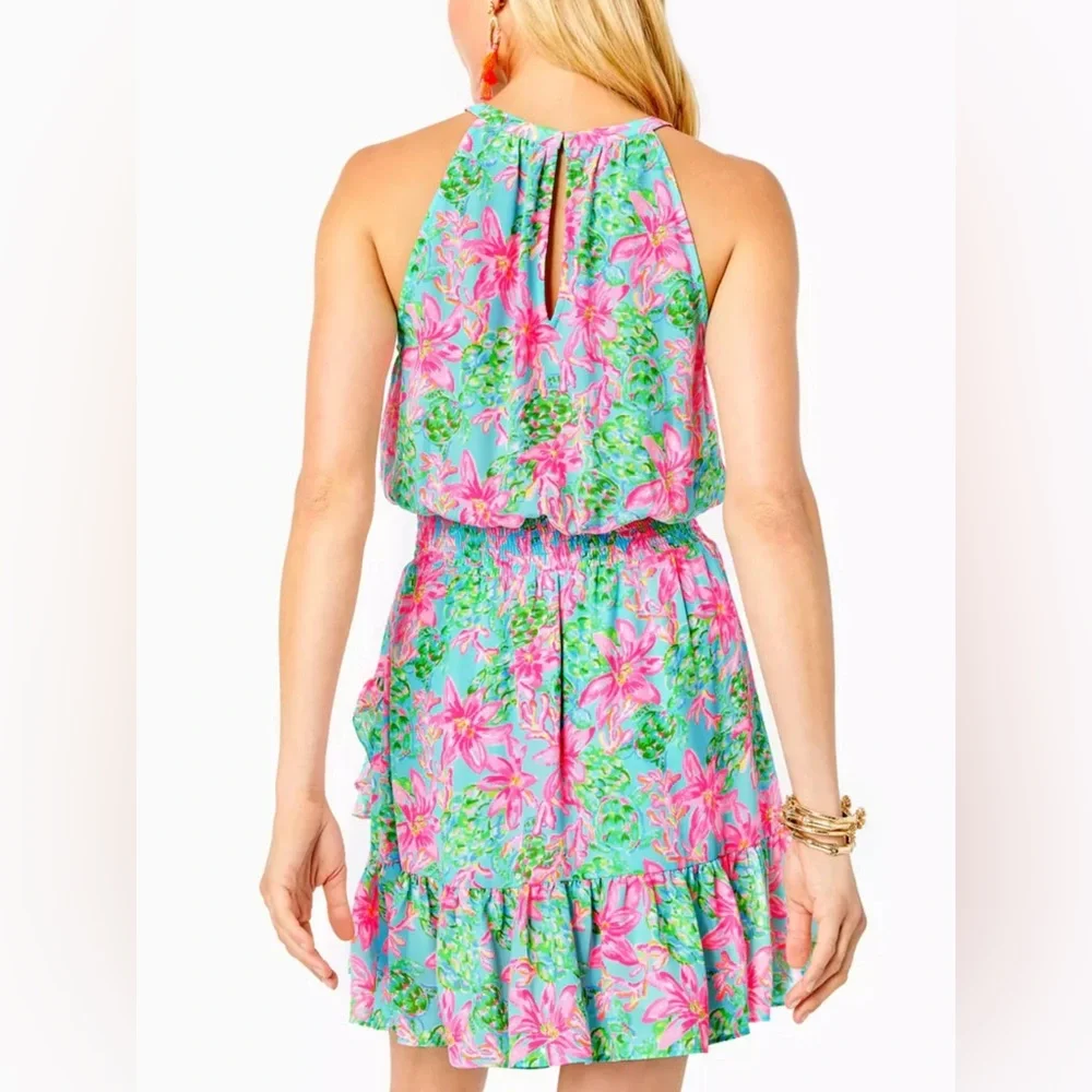 Lilly Pulitzer Pamelyn Flutter Halter Vibrant Colorful Floral Mini Dress Size 00 - Picture 2 of 15